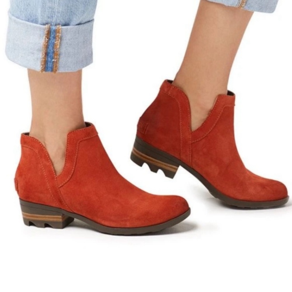Sorel Orange Lolla Ankle Boots Western-Inspired Suede